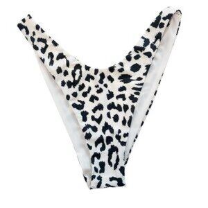 New - Aerie White and Black Leopard Print High-Cut Bikini Bottom